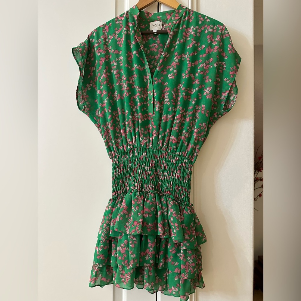Misa Dress Apple Green with Flowers